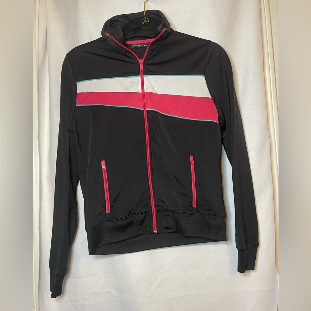 Simply by e Juniors Black Pink & White Track Jacket w Zip Pockets Size L